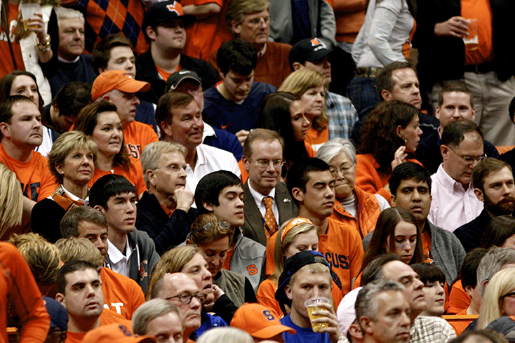 S.U. Chancellor Kent D. Syverud in a sea of orange.