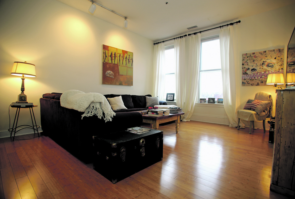 The Hogan Block apartment of Arthur Dessin and Julie Albanese overlooks South Franklin street in Armory Square. (Gloria Wright Photo | Syracuse New Times)