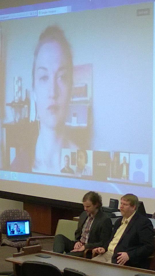 G+ Hangout/YouTube combo in action. Photo provided by Social Media Breakfast Syracuse.