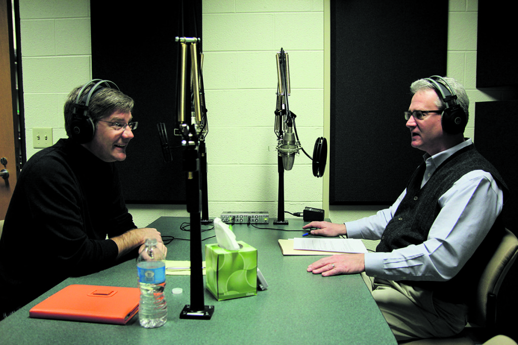 On the Air: Tim Kennedy (left) speaks with Grant Reeher (right). Photo courtesy of Campbell Conversations.
