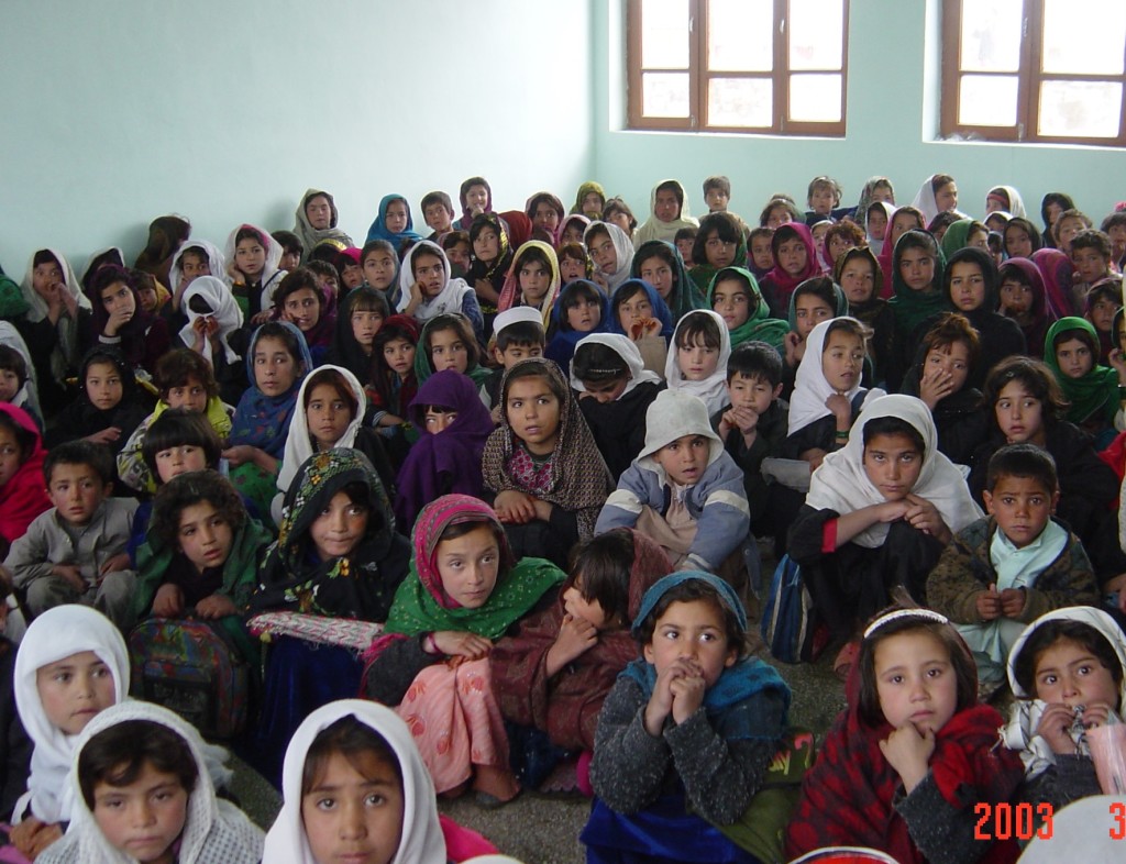 School Children in Gadez, Afghanistan in 2003. Much of Deb Alexander's early work in Afghanistan wad to build schools for boys and girls.