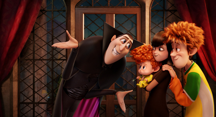 Mavis (Selena Gomez) and Jonathan (Andy Samberg) in Columbia Pictures and Sony Pictures Animation's Hotel Transelvania 2.