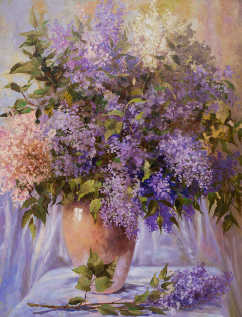 Lilac in Pink Vase