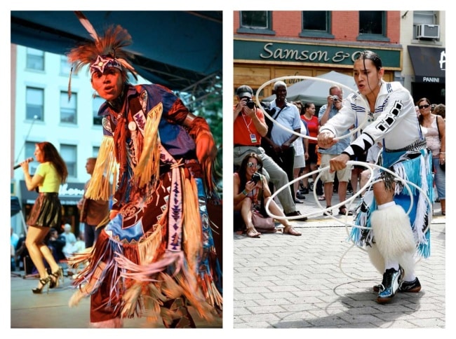 ECOfest dancers in traditional Native American and Haudenosaunee dress.