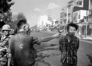 South Vietnamese National Police Chief Brig Gen. Nguyen Ngoc Loan executes a Viet Cong officer with a single pistol shot in the head in Saigon, Vietnam on Feb. 1, 1968. The photo, by photojournalist Eddie Adams, became one of the Vietnam's War's most indelible images, winning a Pultizer Prize in 1969.